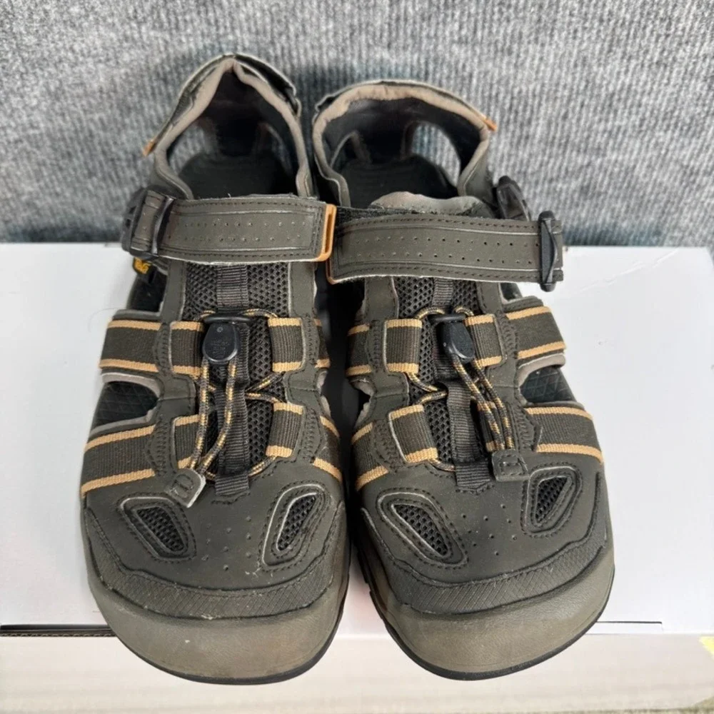 Teva Tanza Mens Closed Toe Hiking Sandals Olive Green Tan Water Shoes Size 8.5